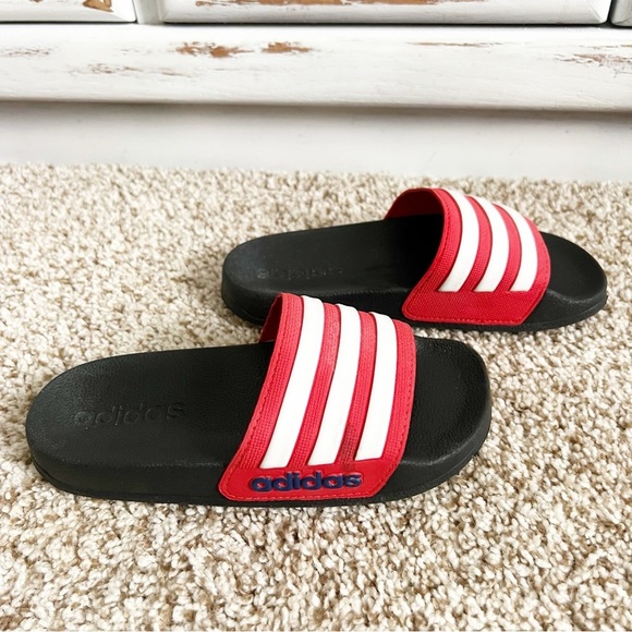 Adidas Kids Red and White Slide Sandals Size 13 - Picture 4 of 7
